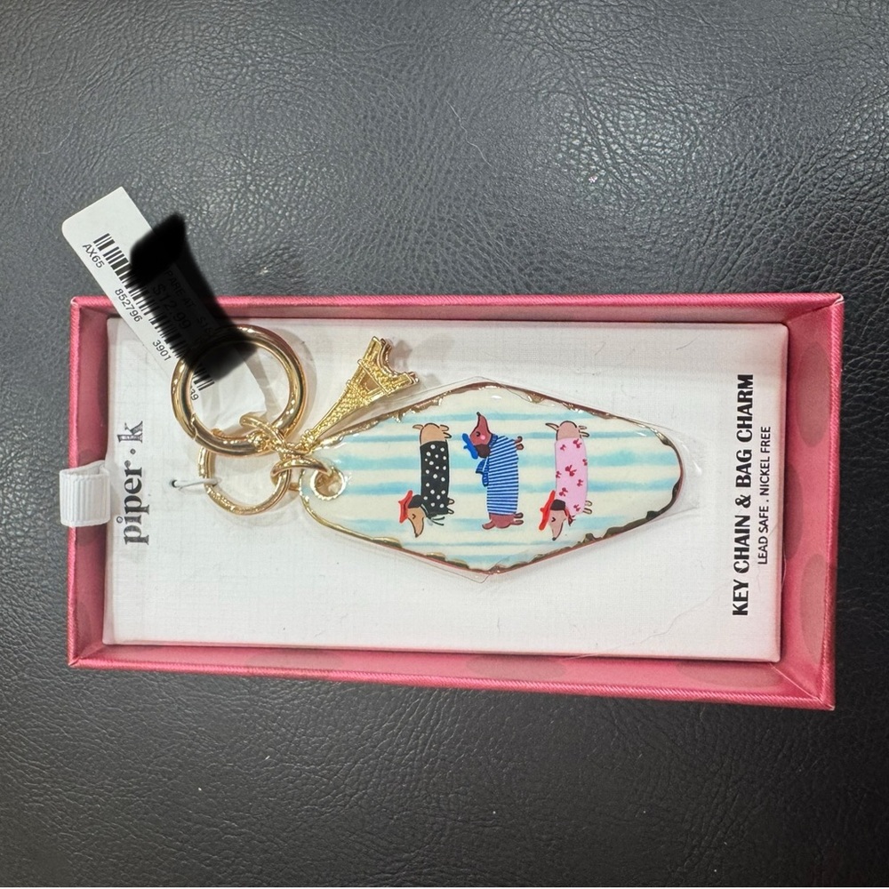 Piper K Key Chain Bag Charm with Doxie Design And Eiffel Tower